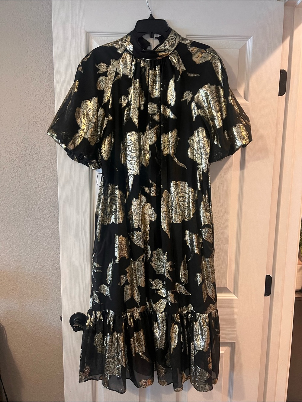 Alex Marie Black Dress with Gold Metallic Floral
